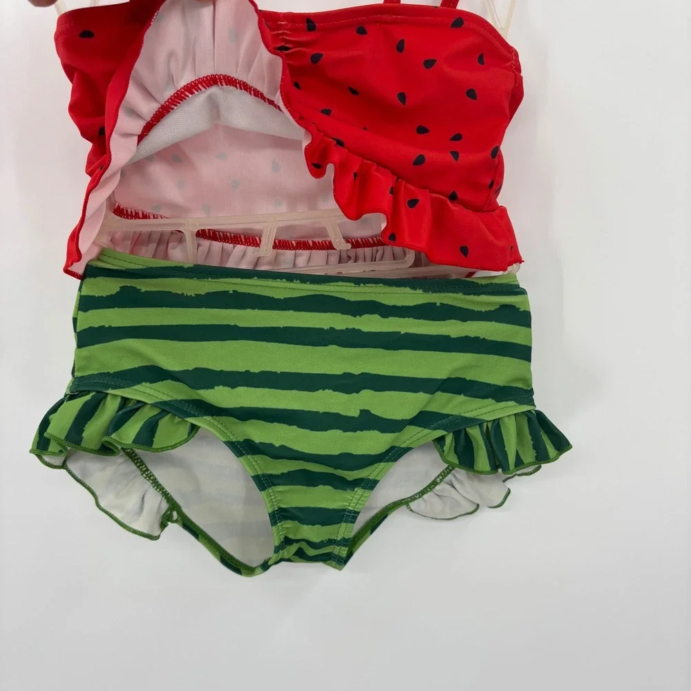 Watermelon Two Piece Swimsuit Girls Large Red Green Ruffle Tankini Vacation Cute